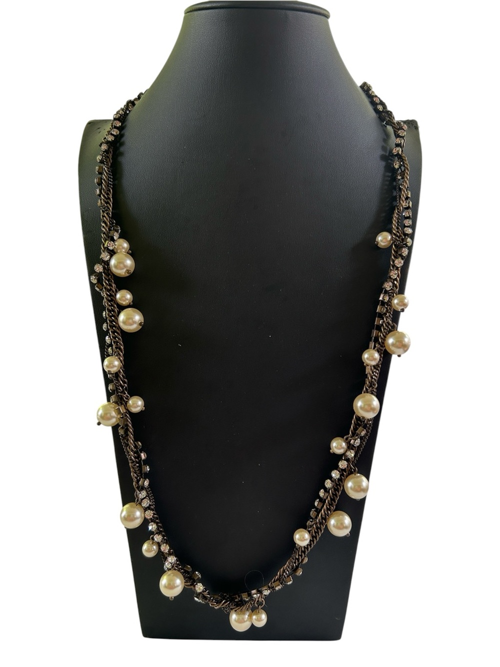 J. Crew Bronze Tone Faux Pearl & Rhinestone Twisted Strand Statement Necklace